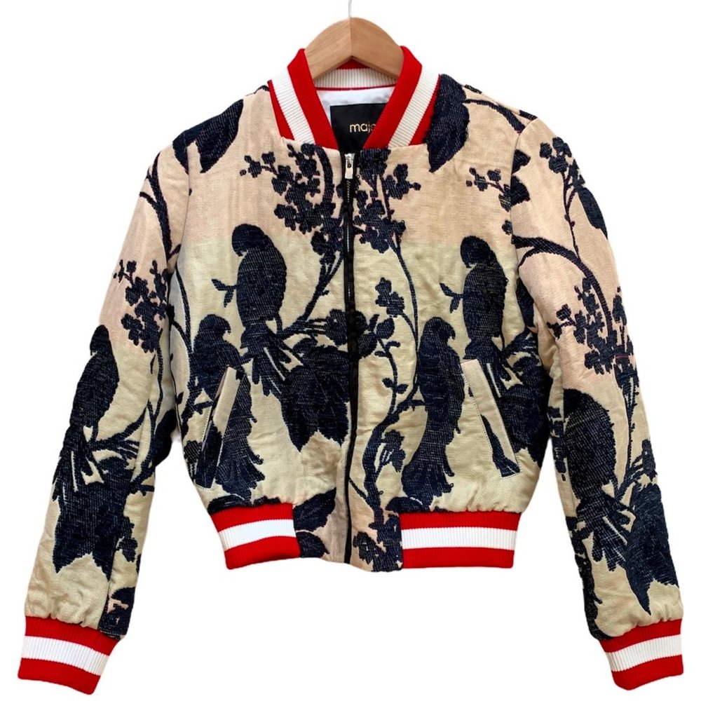 Maje Barty Bird Floral Jacquard Bomber Jacket NEW